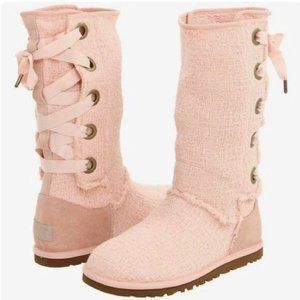 UGG Heirloom Light Pink Cotton Back Lace Up Tall Boots Sz 9